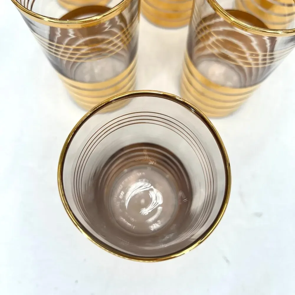 Vintage MacBeth Evans 22k Gold Striped Oriental Tea Tumblers Glasses